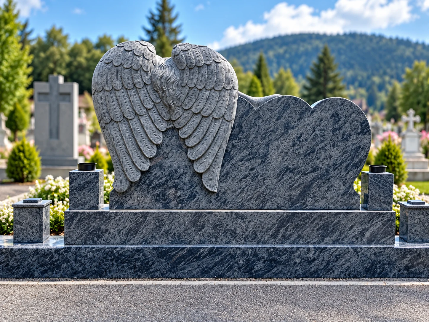 Monument funerar sculptat cu aripi de înger