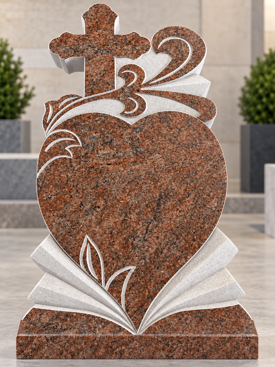 Monument funerar din granit roșu în formă de inimă